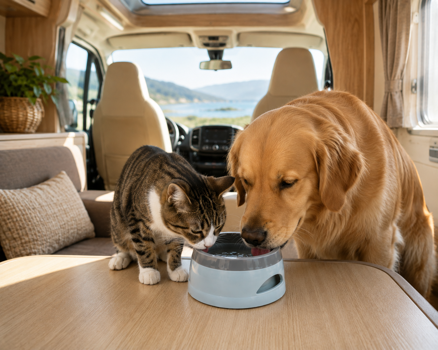 Auslaufsicherer Trinknapf – Wasser für Hund &amp; Katze, auch während der Fahrt bestens versorgt