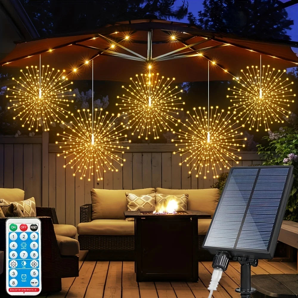 Solar-Funkellichter im Feuerwerk-Design – 5-teiliges LED Deko-Licht für Camping, Garten & Terrasse