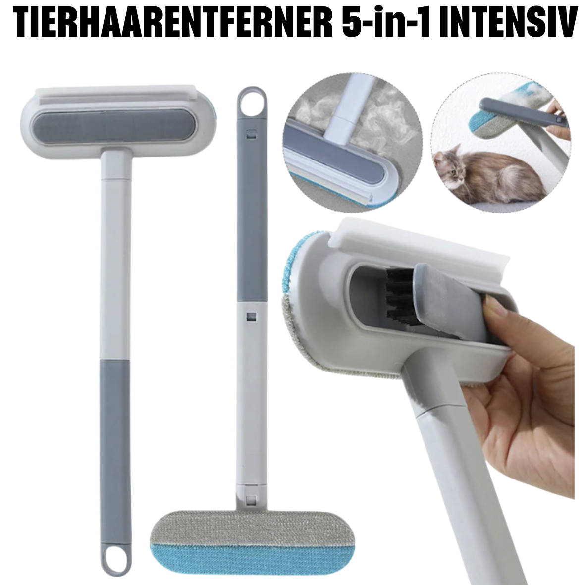 Tierhaarentferner 4-in-1 intensiv mit langem Griff – ideal fürs Wohnmobil