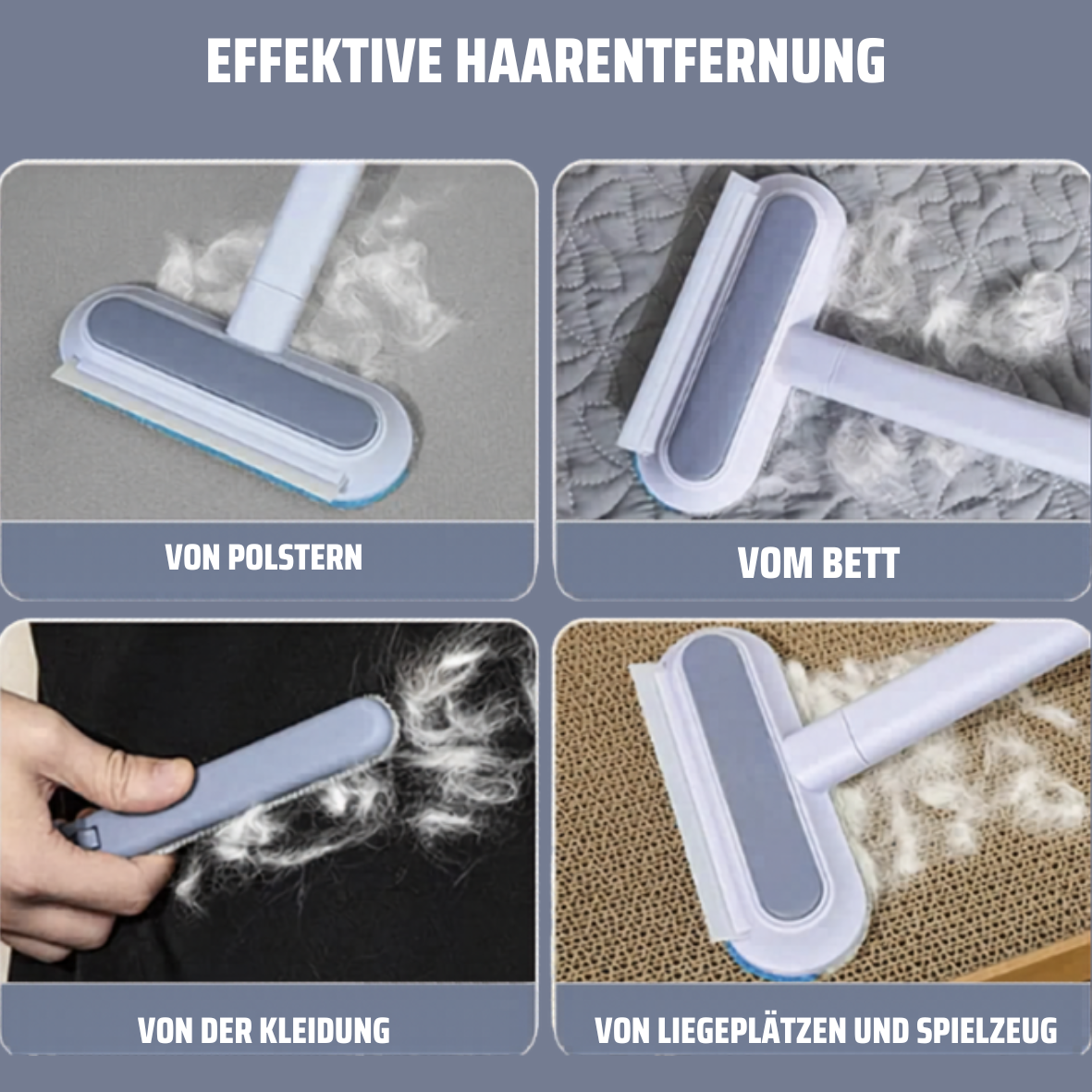 Tierhaarentferner 4-in-1 intensiv mit langem Griff – ideal fürs Wohnmobil