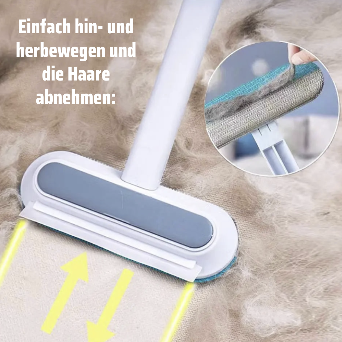 Tierhaarentferner 4-in-1 intensiv mit langem Griff – ideal fürs Wohnmobil